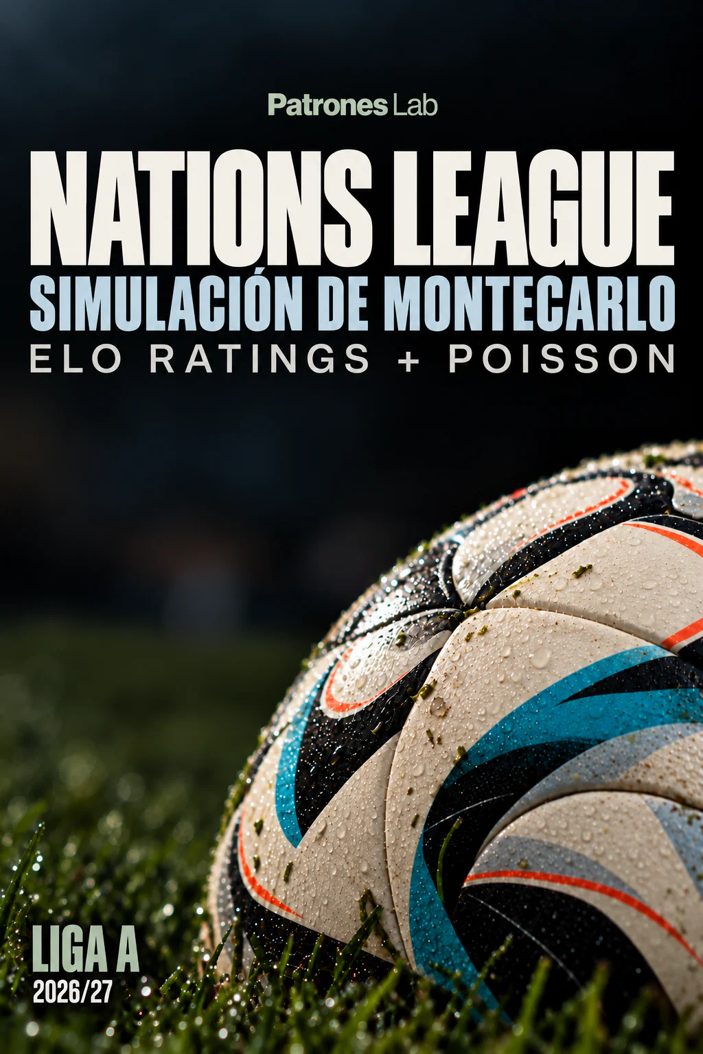 Portada de la simulación de Montecarlo de la Nations League 2026/27: ratings Elo y Poisson — Patrones Lab